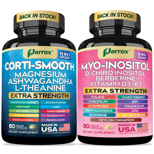 Parrox cortisol bundle front label highlighting dual formulas for balance