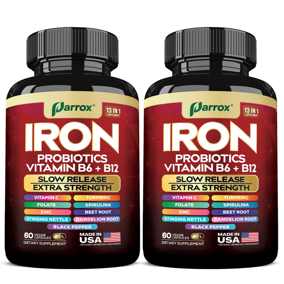 Parrox Elemental Iron capsule with slow-release core for steady daily iron support.