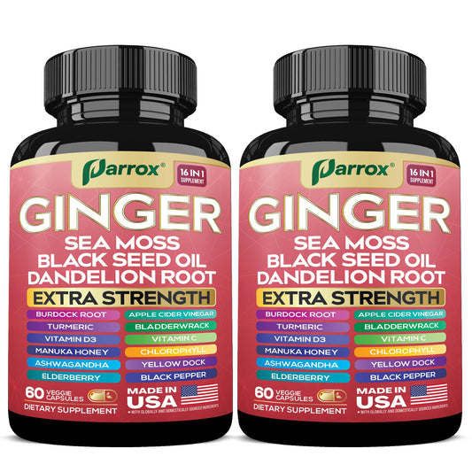 Parrox Ginger 16-in-1 2-pack bottle-front: premium packaging for daily wellness