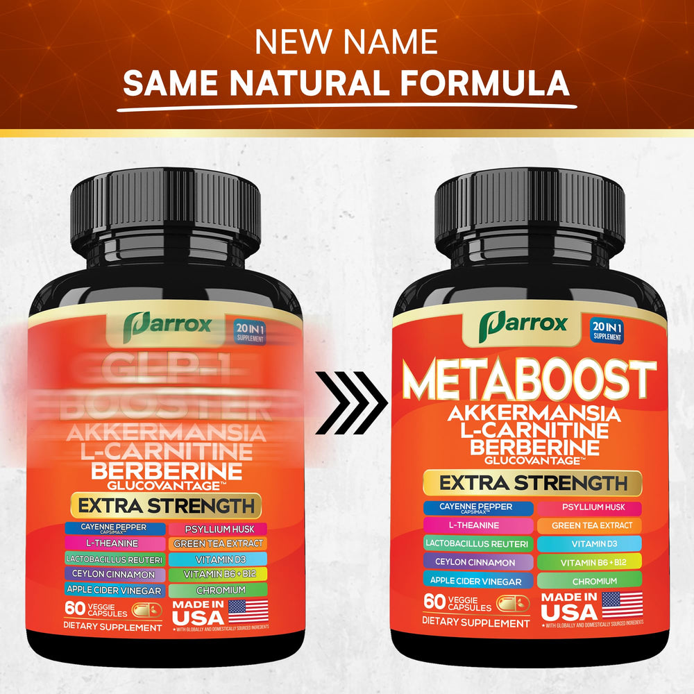 Parrox GLP-1 Booster capsules close-up, convenient daily intake.