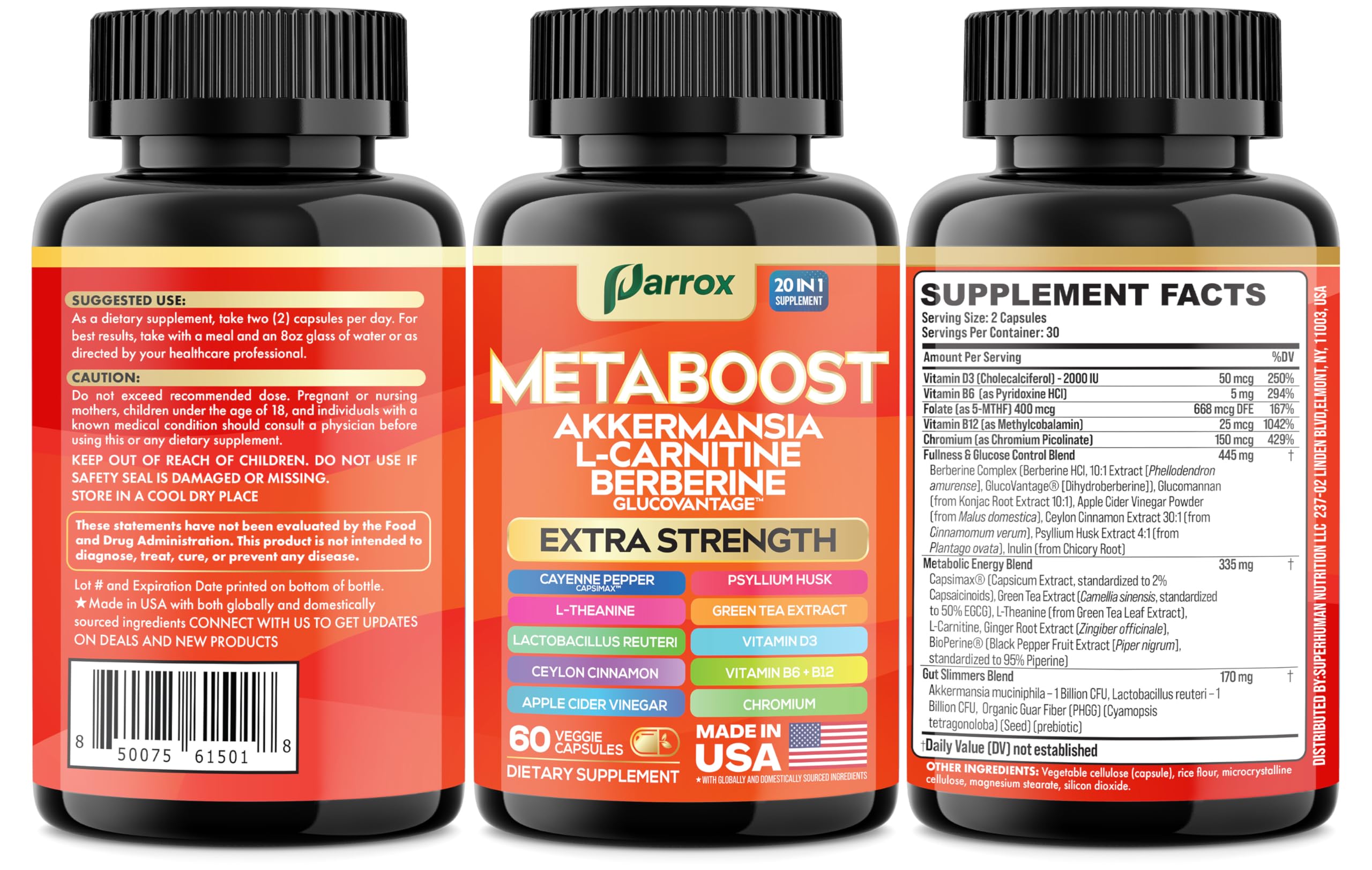 Parrox GLP-1 Booster USA-made label, quality standards.