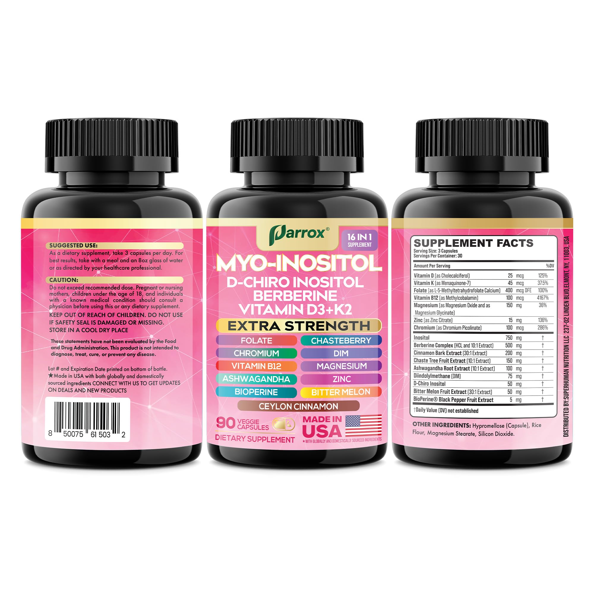 Parrox Made-in-USA bottle with quality controls emphasizing clean-label quality.