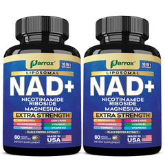 Parrox NAD+ 10-in-1 bottle with liposomal delivery for enhanced absorption and daily energy support.