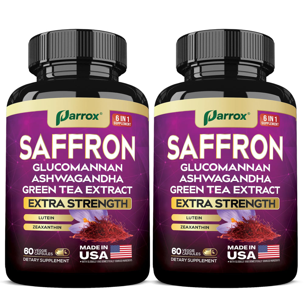 Parrox saffron supplement bottle front view for daily wellness routine