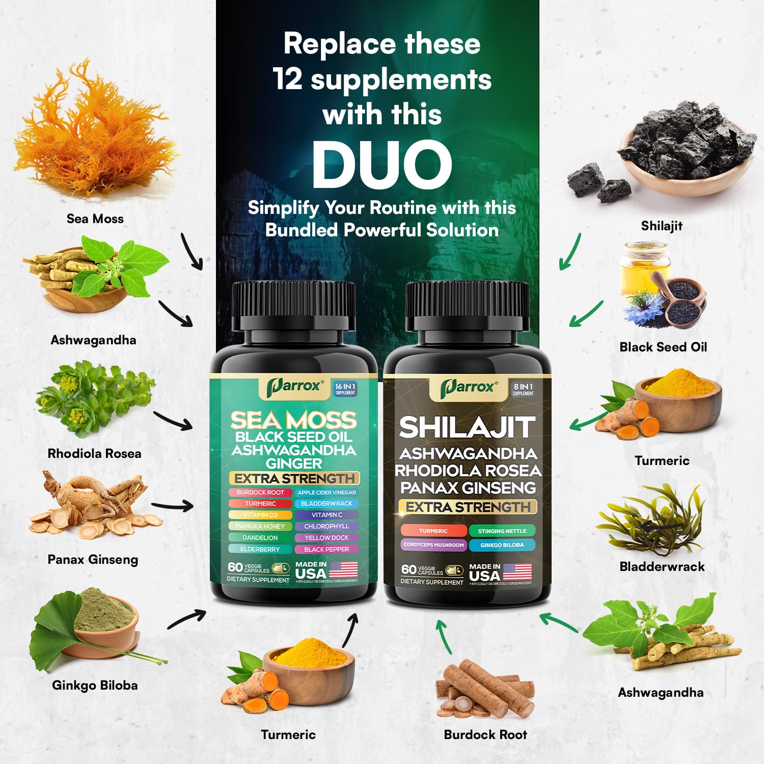 Parrox Sea Moss bottle – 90 capsules for nutrient-dense daily wellness.