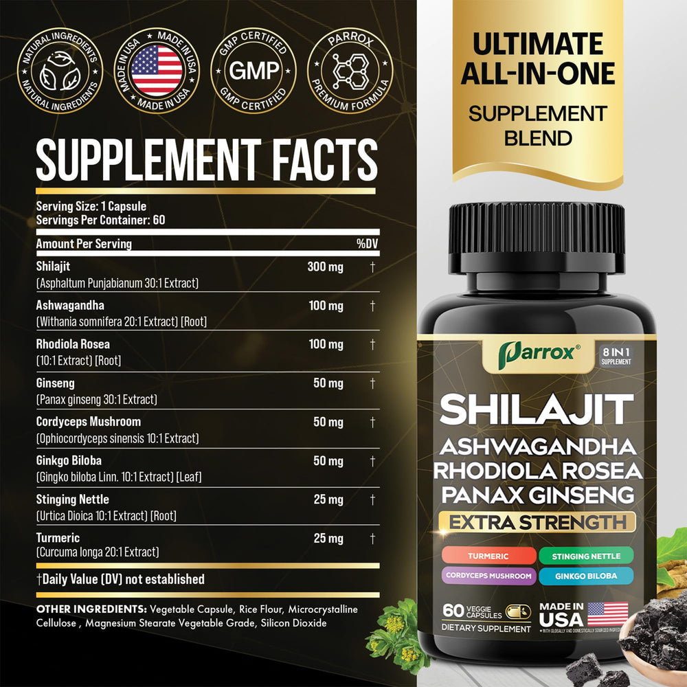 Parrox Shilajit 8in1 bottle for easy daily routines.
