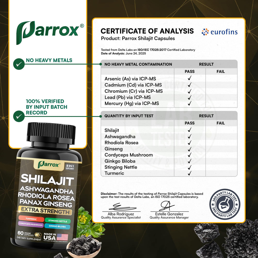Parrox Shilajit Cordyceps capsules show mushroom blend benefits.