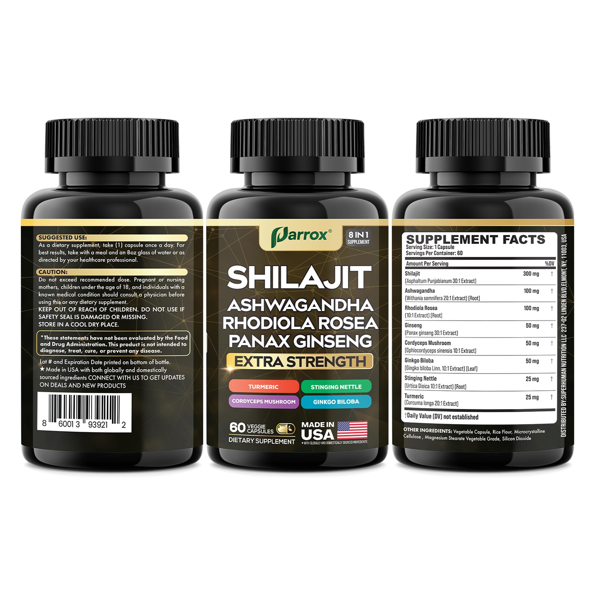 Parrox Shilajit Ginkgo Biloba capsules for cognitive wellness potential.