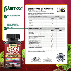 Parrox us-manufactured quality control label on bottle.