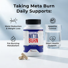 Daily routine scene with bottle conveys ease of integrating Meta Burn into mornings