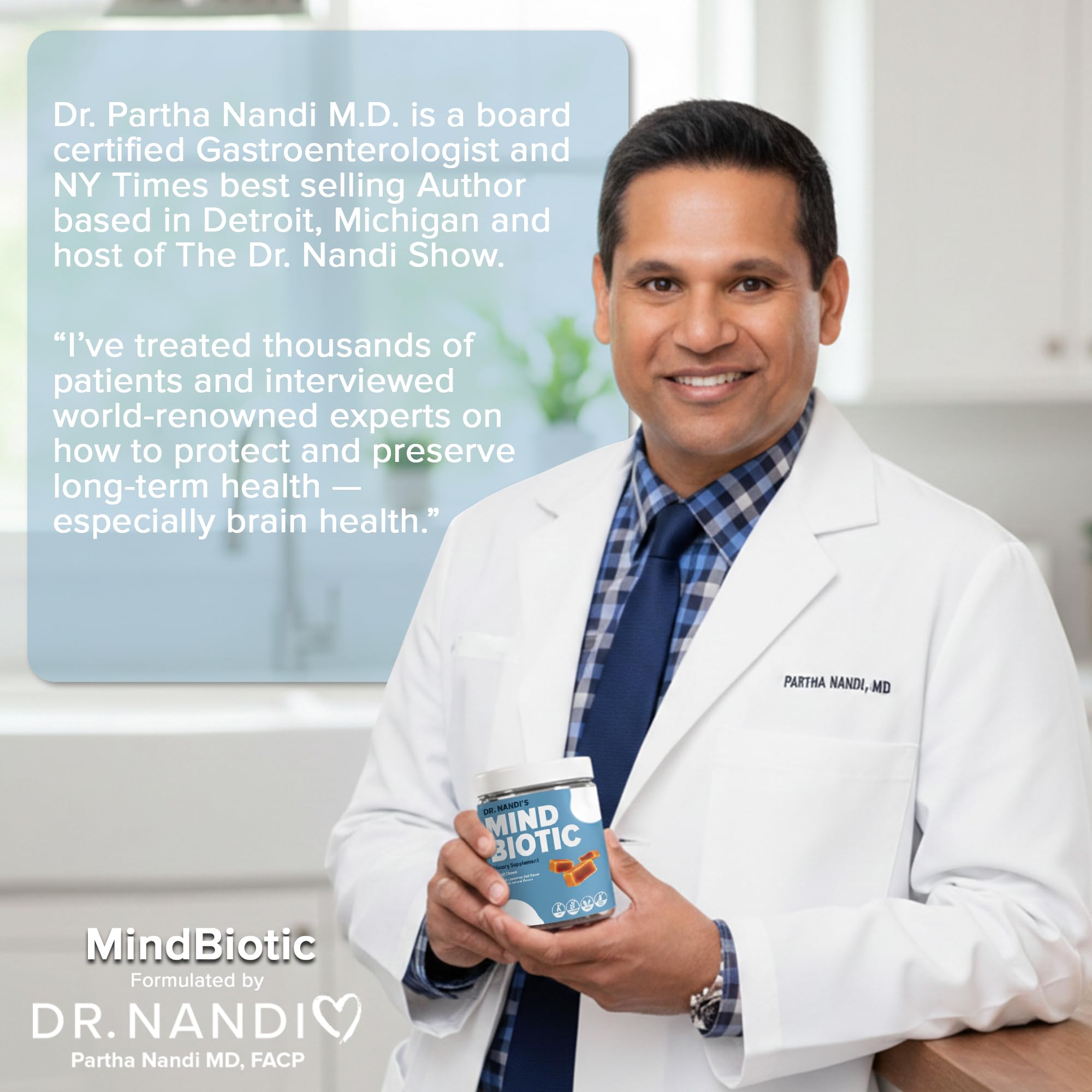 Partha Nandi MindBiotic stress-balance packaging highlights adaptogenic Ashwagandha support.