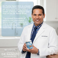Partha Nandi MindBiotic stress-balance packaging highlights adaptogenic Ashwagandha support.