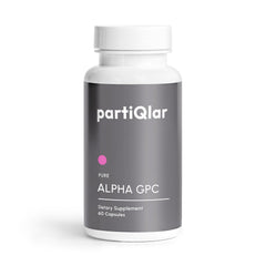 partiQlar Alpha GPC bottle front for bio-available choline daily support.