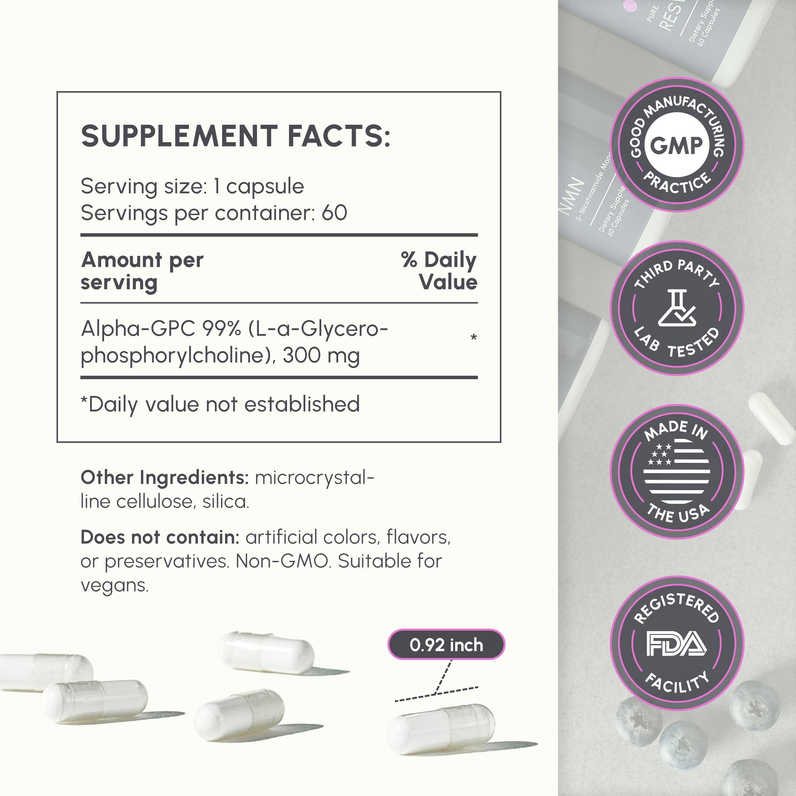 partiQlar Alpha GPC dispensing capsule image highlights easy daily use and consistent dosing.