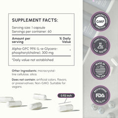 partiQlar Alpha GPC dispensing capsule image highlights easy daily use and consistent dosing.