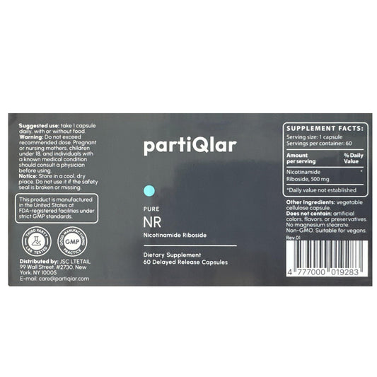 partiQlar NR 500mg capsule back: dosage for consistent intake.