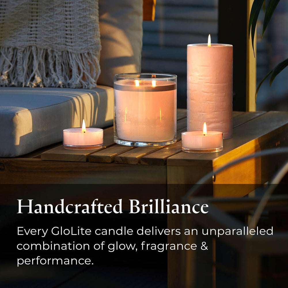 PartyLite GloLite sleek glass jar design complements décor while burning evenly
