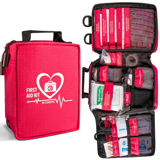 Pasenhome first aid kit with labeled compartments for quick access