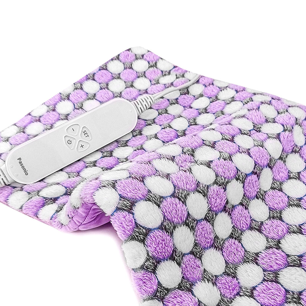 Pasonio weighted heating pad on back providing soothing warmth and gentle pressure