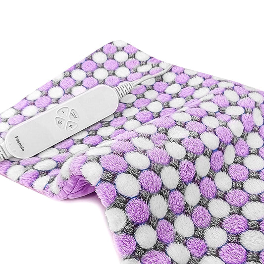 Pasonio weighted heating pad on back providing soothing warmth and gentle pressure