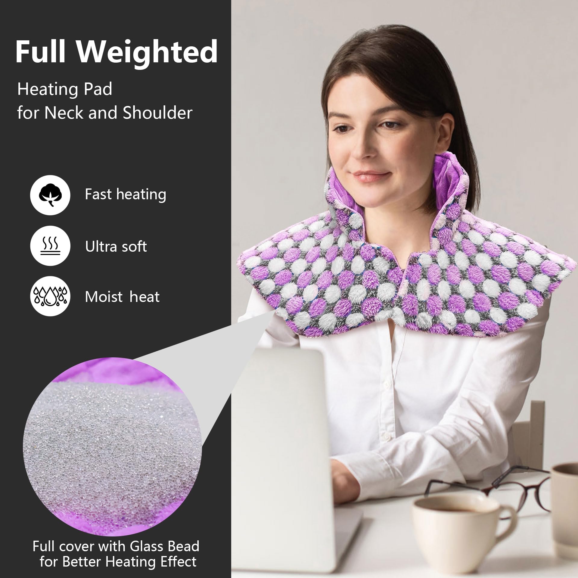 Pasonio pad interior uses micro glass beads for even heat distribution.