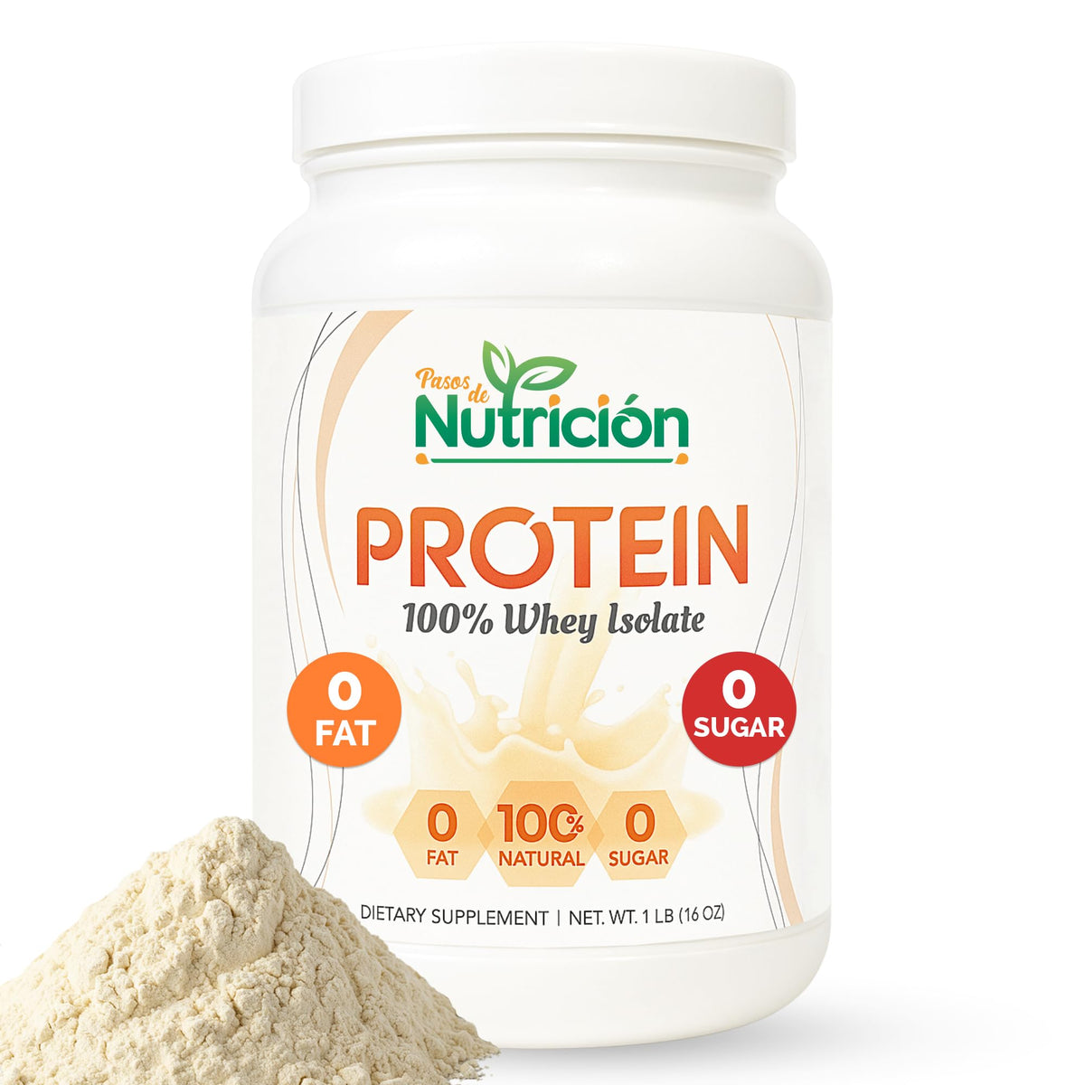 Pasos Nutrition Whey Isolate Unflavored powder canister ready for a high-protein shake