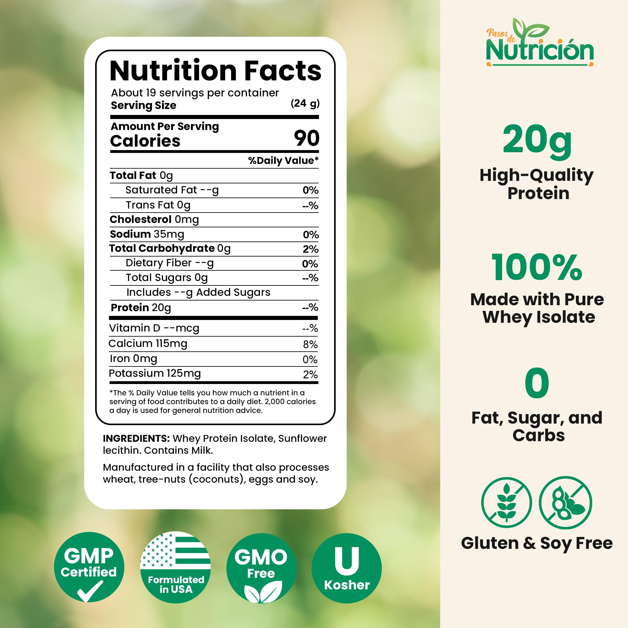 Pasos Nutrition Whey Isolate Unflavored powder closeup highlighting clean ingredient profile