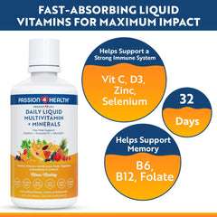 Passion 4 Life liquid vitamins pouring into glass, a tasty daily supplement