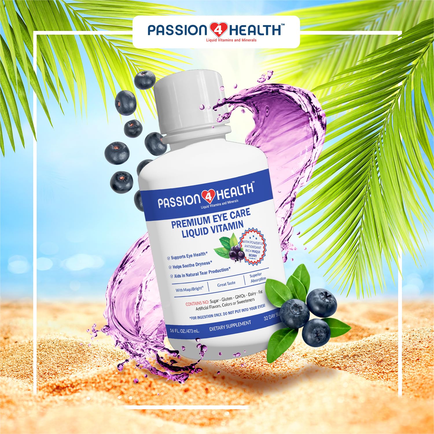 Passion 4 Health gluten-free non-GMO icon underscores clean eye nutrition.