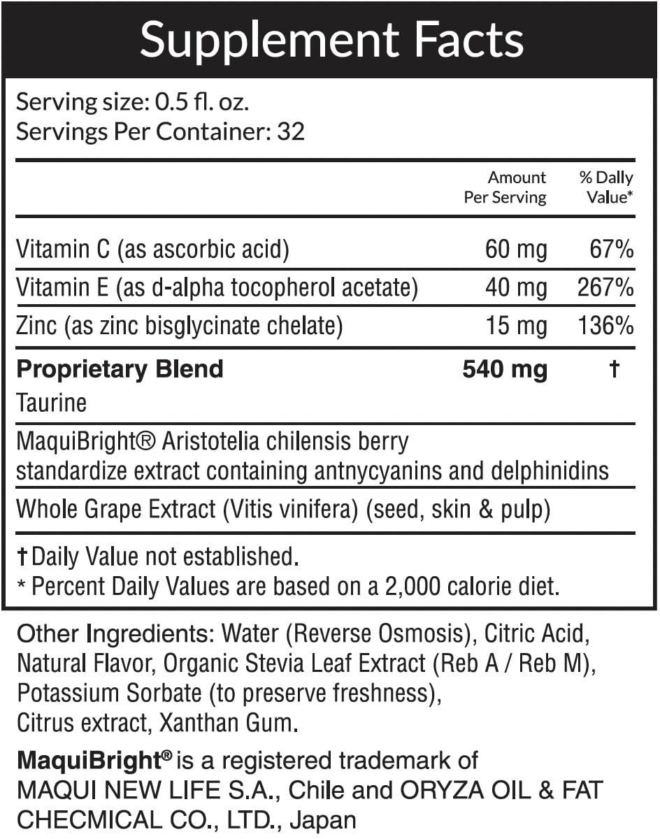 Passion 4 Health liquid eye vitamin bottle label highlights gluten-free and non-GMO ingredients.