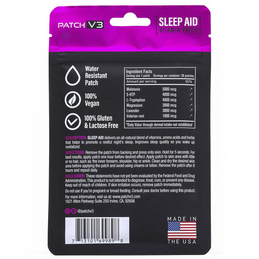 Patch V3 skin-adhesion overnight application showing discreet wearable sleep support.