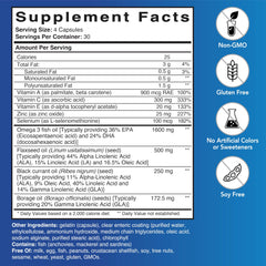 Patient One Dry Eye Care capsules closeup highlighting omega-3 and GLA blend.