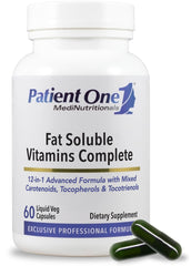 Patient One Fat Soluble Vitamins Complete bottle highlighting broad-spectrum wellness support.