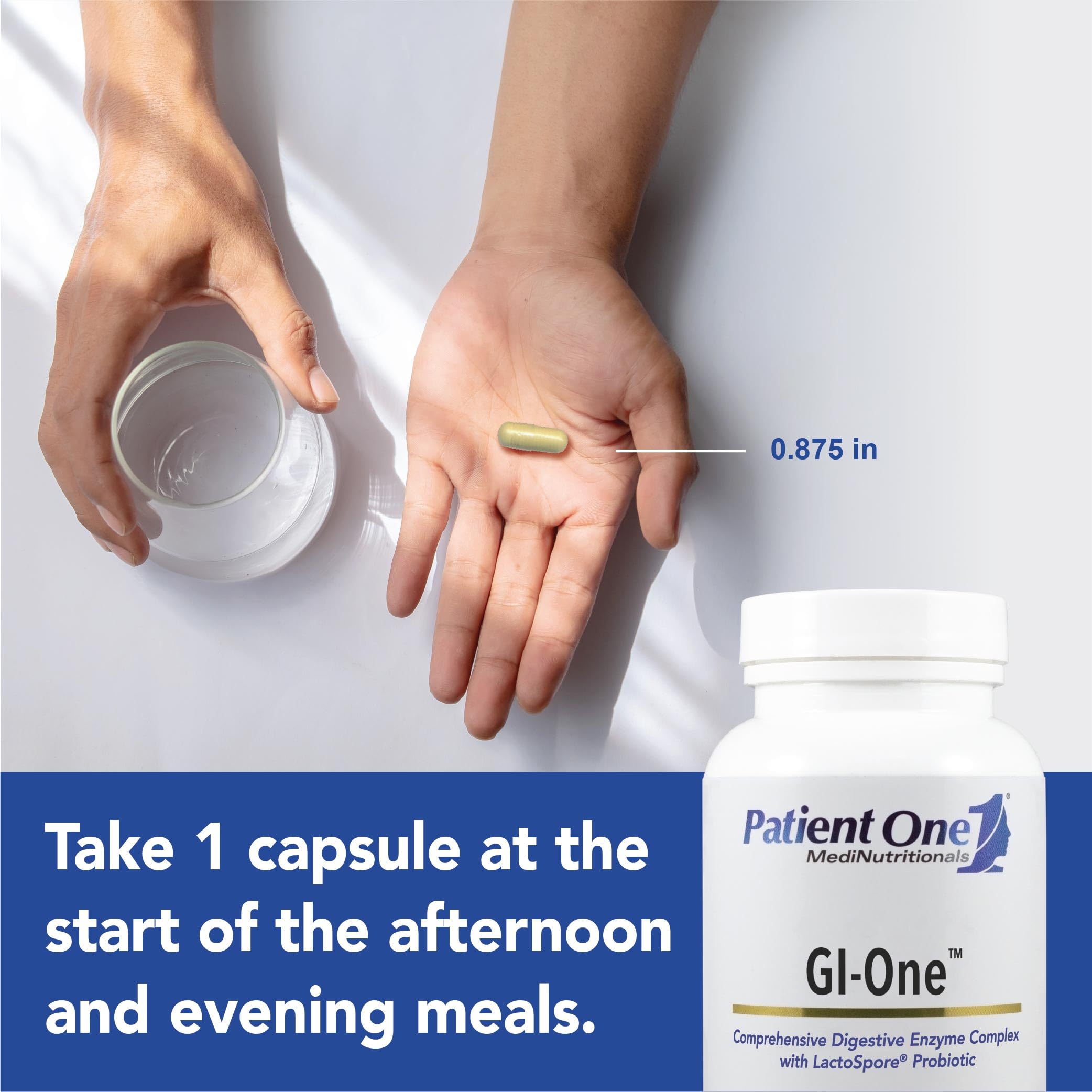 Patient One GI-One cap closeup emphasizing product safety and purity.