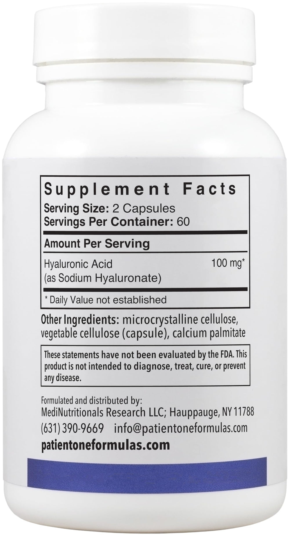 Label view highlights vegetarian formula and 100 mg hyaluronic acid