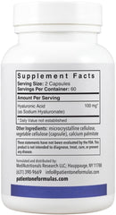 Label view highlights vegetarian formula and 100 mg hyaluronic acid