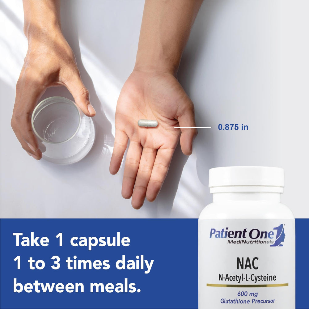 Glutathione-supporting NAC ingredient visual from Patient One for cellular health.