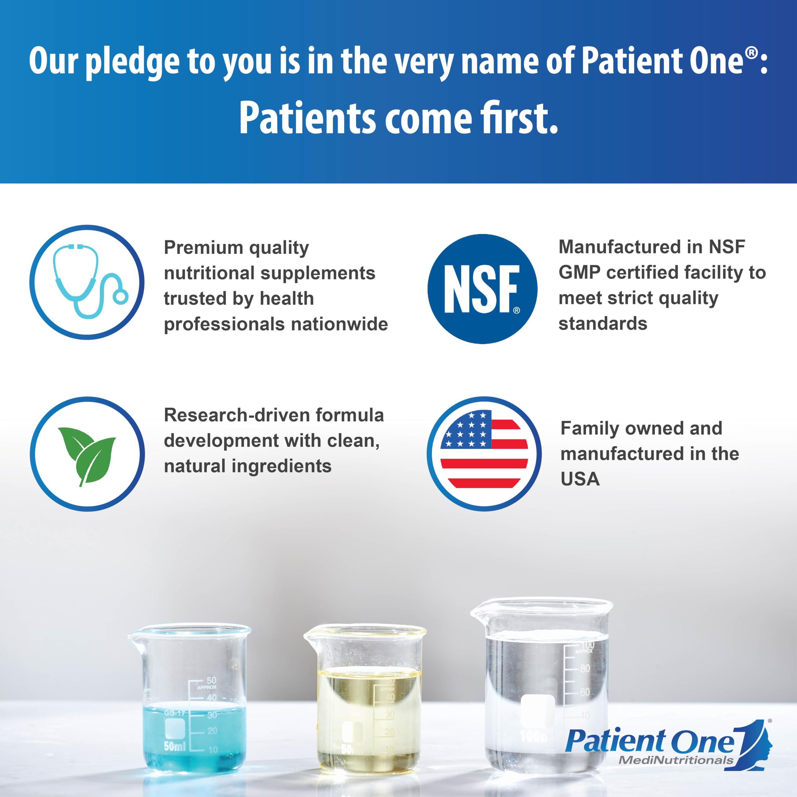OpticOne bottle emphasizing NSF GMP quality certifications and safety.