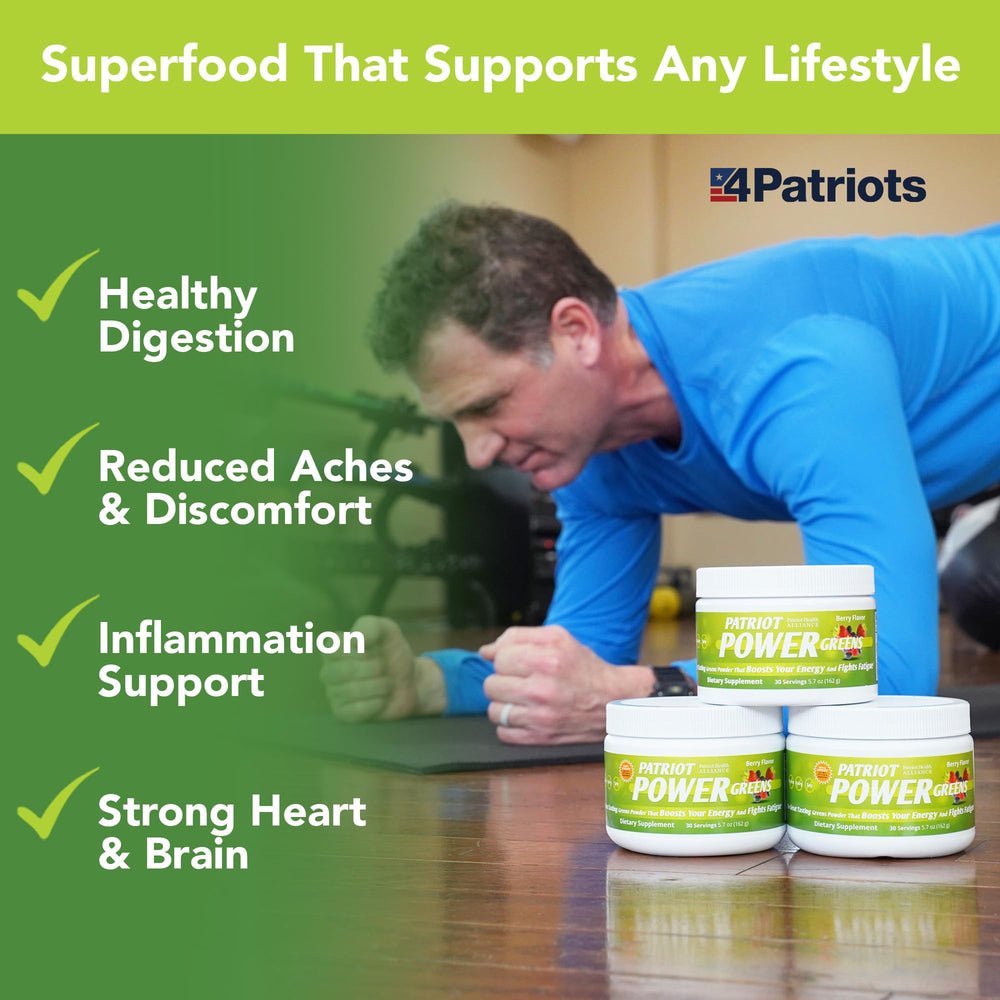 Patriot Power Greens powder being whisked into water shows vibrant natural color.