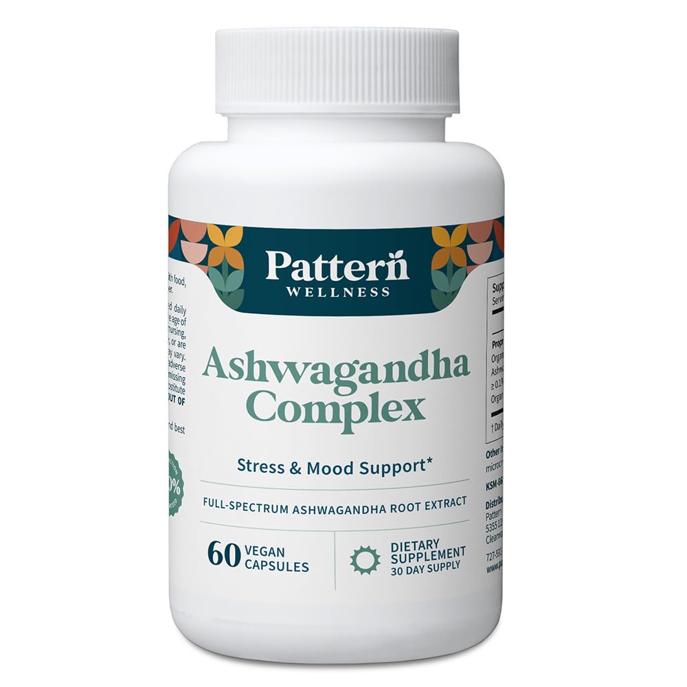 Pattern Wellness Ashwagandha Complex bottle supports daily balance and calm energy.
