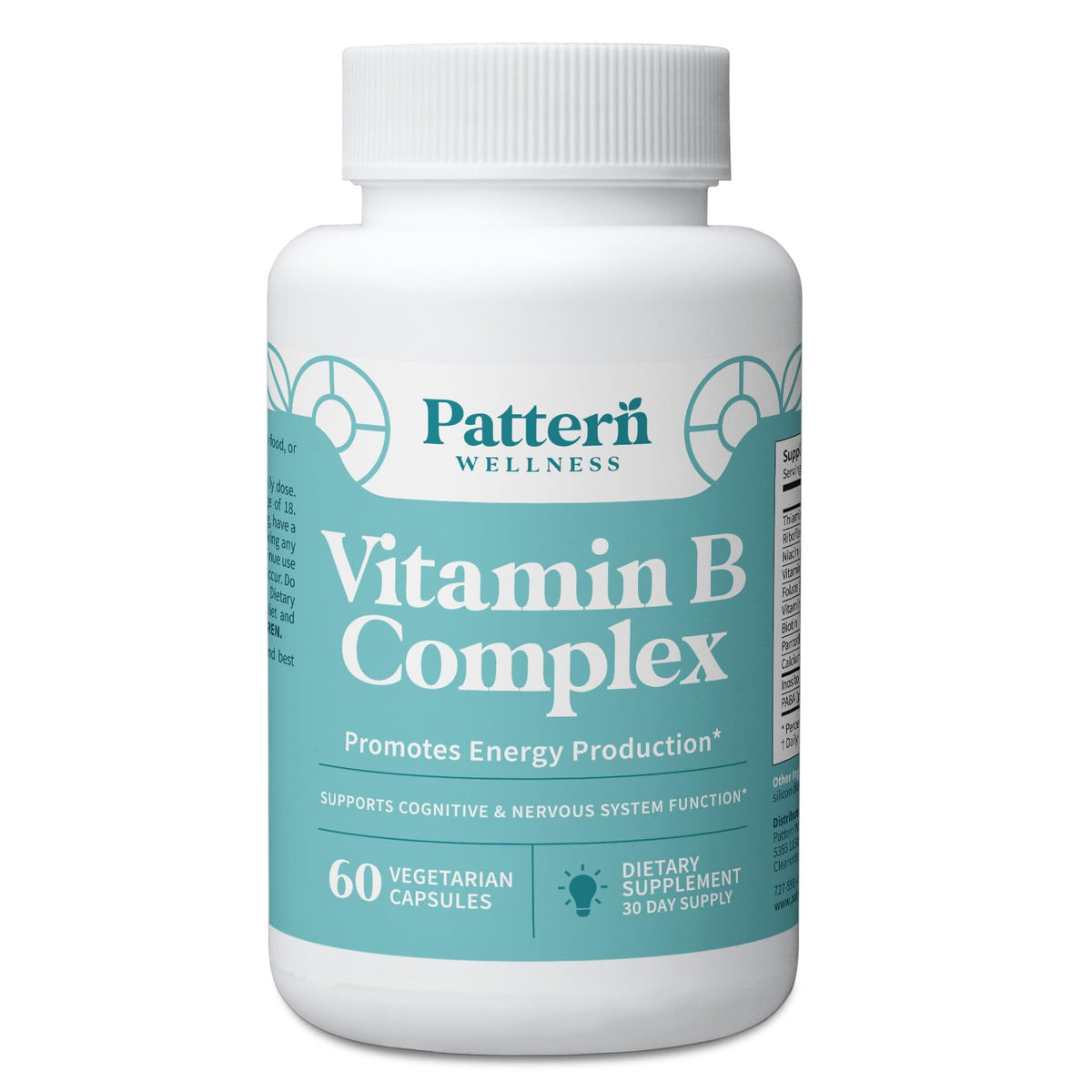 Pattern Wellness Vitamin B Complex bottle front for daily energy support.