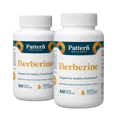 Pattern Wellness Berberine bottle closeup, easy daily capsules for metabolic balance.