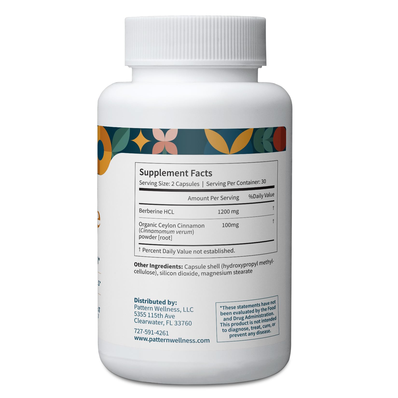 Pattern Wellness Berberine capsules jar, convenient vegan capsules for daily use.