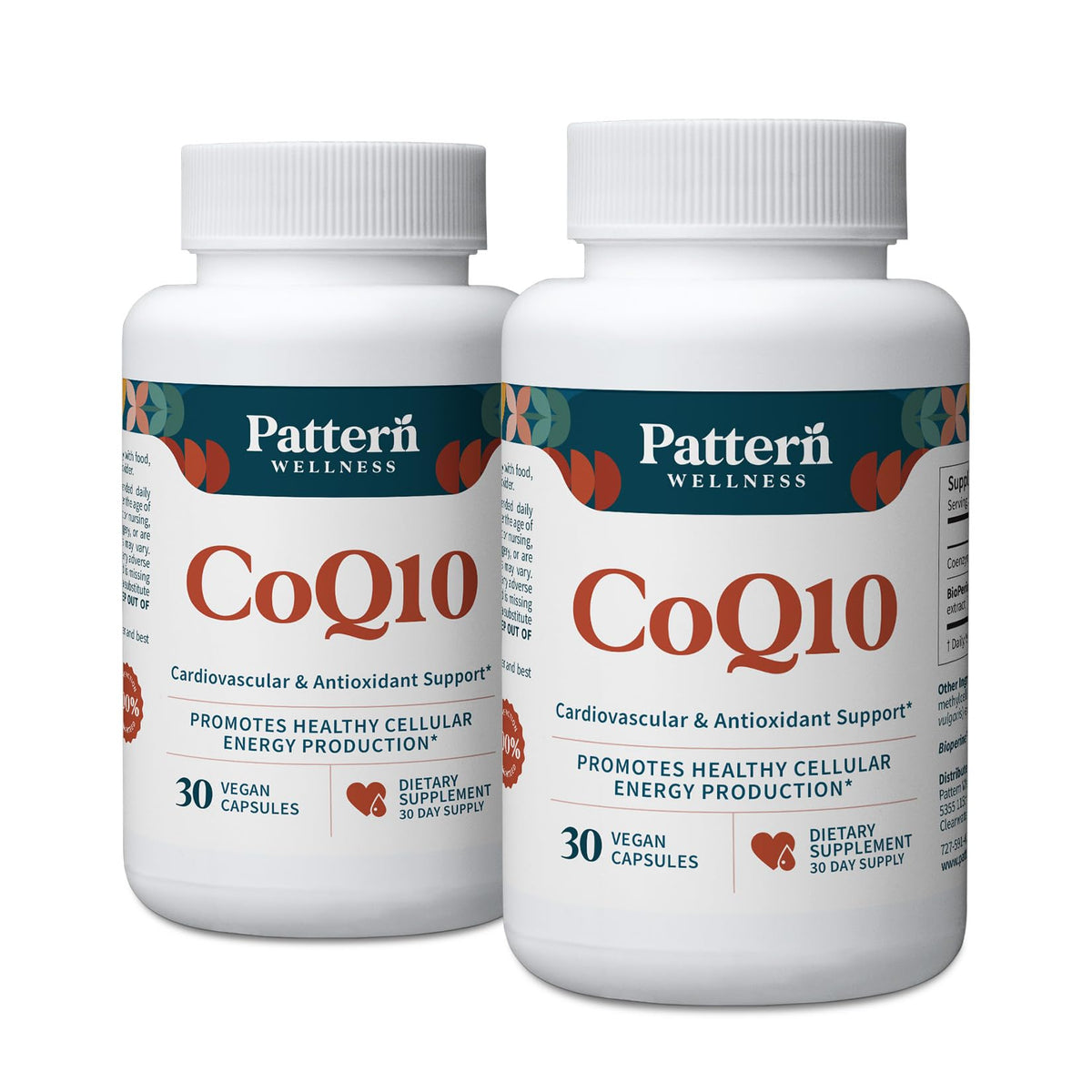 Pattern Wellness CoQ10 bottle front view showing 60 vegan capsules for daily vitality