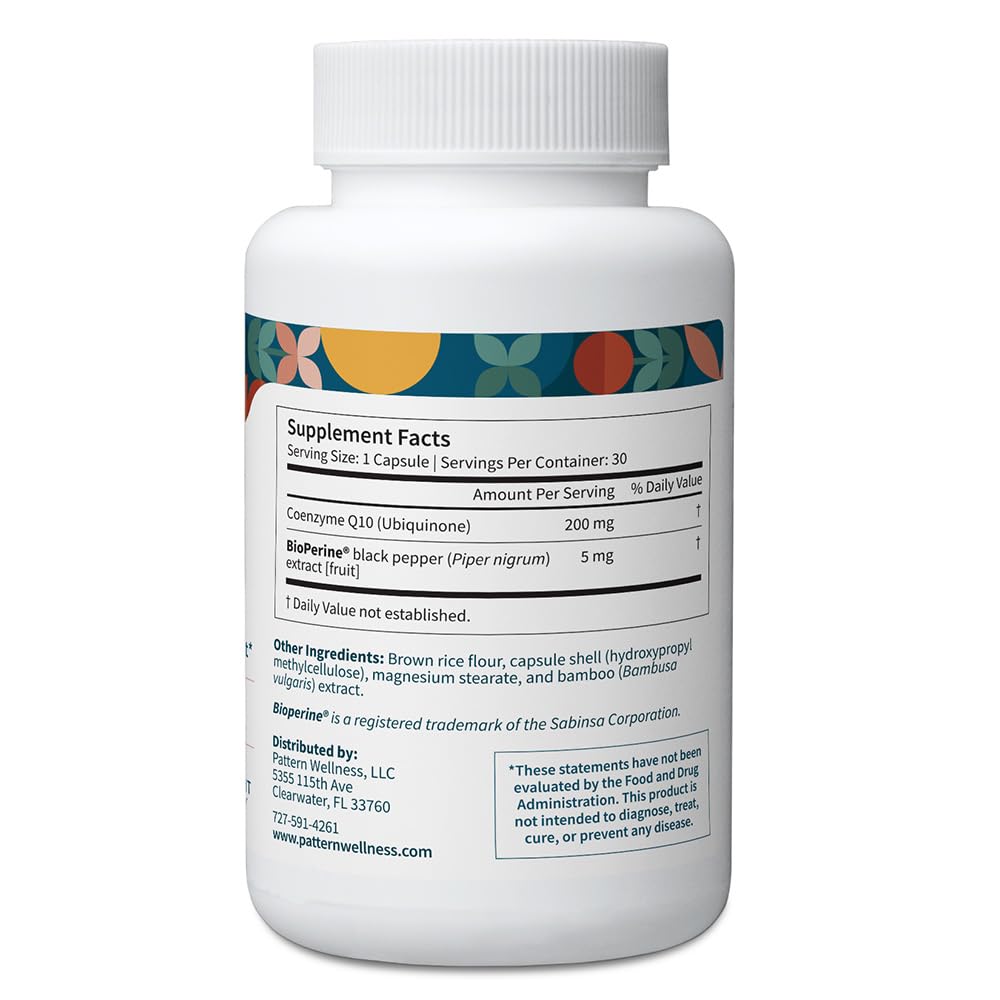 Pattern Wellness CoQ10 capsules pour demonstrates easy daily consumption.
