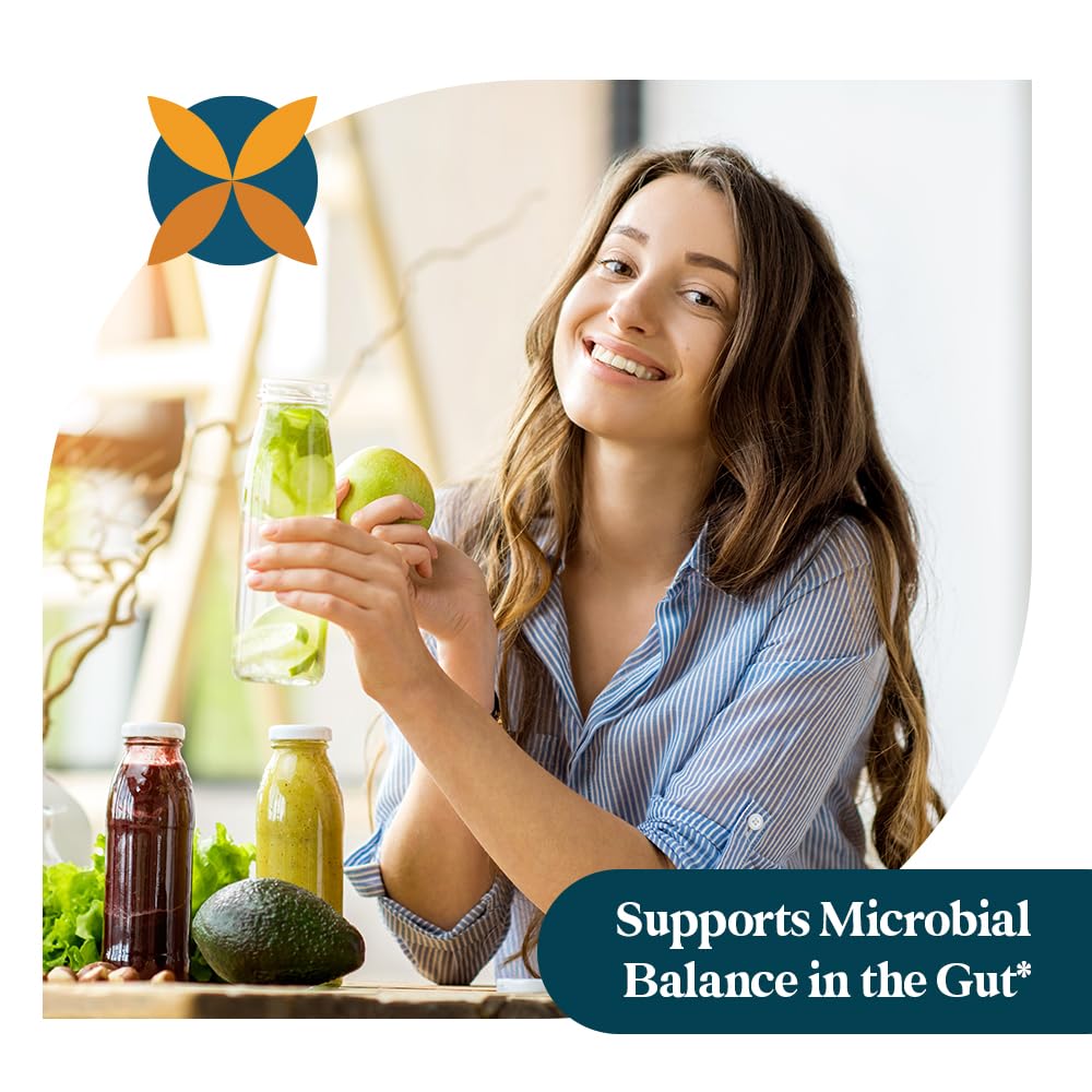 Pattern Wellness Gut Support bottle with ingredients illustration signals triple-action digestive support.