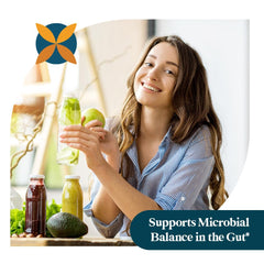 Pattern Wellness Gut Support bottle with ingredients illustration signals triple-action digestive support.
