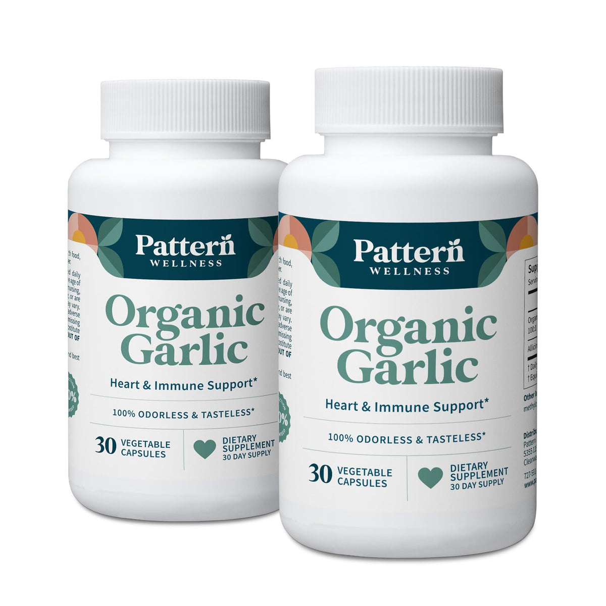 Pattern Wellness Odorless Garlic bottle showing 60 capsules for daily wellness