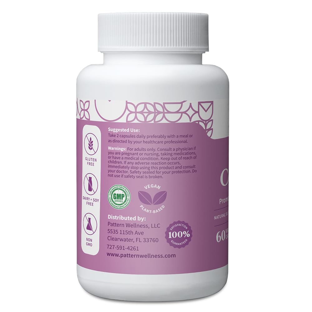 Pattern Wellness PMS Complex capsules closeup for convenient daily use.