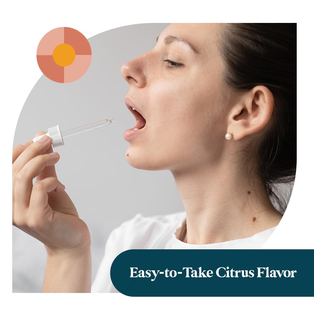 Pattern Wellness Sublingual dropper tip releasing citrus liquid.
